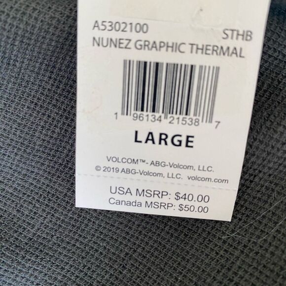 Grey Volcom Thermal Waffle Knit Long Sleeve Shirt w/graphic print - Picture 5 of 7